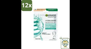 Garnier - SkinActive - Hydrabomb Tissue Masker - Hyaluronzuur & Aloe Vera - Super Hydraterend - 1 Gezichtsmasker - Voordeelverpakking - 12 stuks - Aloë vera - Gezichtsmasker