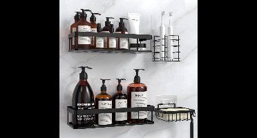 doucherek - Doucheplank - Badkamer Doucheplank,Bathroom Organizer voor Badkamer Keuken - Met zeepdoosje en tandenborstelhouder - set van 4.0 - 12D x 29B x 7H centimeter