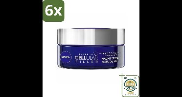 NIVEA - Nachtcrème - CELLular Expert Filler Anti-Veroudering - Voor alle huidtypes - Met Hyaluronzuur & Foliumzuur - Anti-Rimpel & Hydraterend - 50 ml - Voordeelverpakking - 6 stuks - Hyaluronzuur - Filler