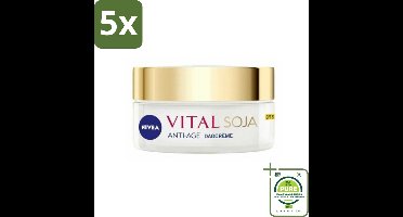 5 x NIVEA - VITAL Soja Dagcrème - Beschermende Anti-Veroudering Crème - Voor rijpe huid - SPF 30 - Met Soja-extract - 50 ml - Grootverpakking - Nivea Dagcrème - Anti-age Crème - Rimpelcrème - Soja-extract - Beschermende Dagcrème