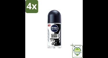NIVEA MEN - Deodorant Roller - Invisible for Black & White - 50 ml - Voordeelverpakking - 4 stuks - Deodorant - Zweet