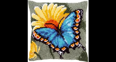 Vervaco - Kruissteekkussen kit - Vlinder met gele bloem - PN-0156041 - Borduren - Borduurpakket - Borduurpakket volwassenen - Borduurpakket kind