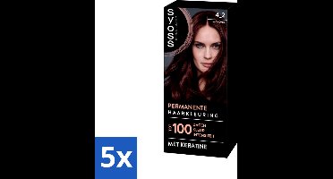 5 x SYOSS - Coloration 4-2 Mahonie - Haarverf - Grijsdekking - Vermindert Haarbreuk - Haarverf - Grijsdekking - Permanent Haarkleuren - Keratine - Haarverf Mahonie
