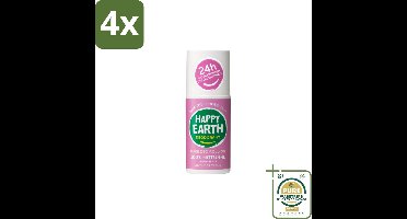 Happy Earth – Deodorant Roll-On – 100% Natuurlijk Lavender Ylang – 75 ml - Voordeelverpakking - 4 stuks - Lavendel - Ylang-ylang