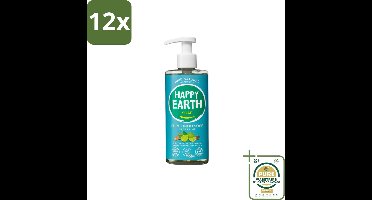 Happy Earth – Handzeep – 100% Natuurlijk Cedar Lime – 300 ml - Voordeelverpakking - 12 stuks - Ceder en limoen - Handzeep met essentiële oliën