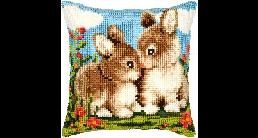 Vervaco - Kruissteekkussen kit - Konijntjes - PN-0008692 - Borduren - Borduurpakket - Borduurpakket volwassenen - Borduurpakket kind
