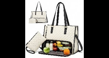 2-in-1 draagtas - 42*18*30 cm - Combinatie van handtas en lunchtas - Geïsoleerde lunchtas - Laptoptas - Ruime, verdikte laptoptas met zakelijke uitstraling - Geschikt voor het meenemen van lunch, laptops, schrijfwaren, enz.