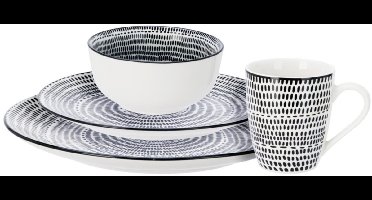 Excellent Houseware Servies set Dots - 16-delig - wit - porselein - dinerservies - tafelservies - serviesset voor 4 personen