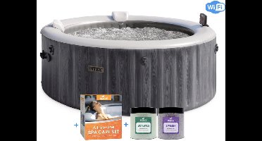 Intex PREMIUM PureSpa Bubble Deluxe Greywood + Aquatural Care Set + WiFi - 4 pers