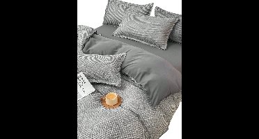 4-Delige Beddengoedset — Grijs Geometrisch Streep Patroon - 220x240cm