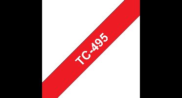 Brother TC-495 Gelamineerde standaard klevende labeltape wit op rood – breedte 9 mm