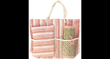 Strandtas strandmat kussen roze polyester vakantie strandaccessoire.