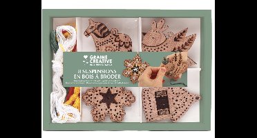 Graine Creative houten borduurhangers kerstdecoratie set - 8 stuks.