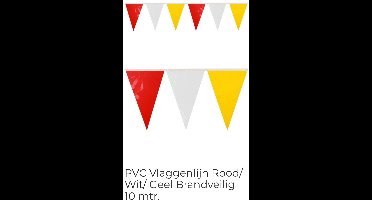Vlaggenlijn Rood/ Wit/ Geel Brandveilig, PVC, Brandvertragend, 10 meter, Carnaval, Oeteldonk, Themafeest , Verjaardag, Voetbal