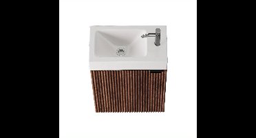 Badkamermeubel – Wastafelmeubel – Wastafelkast – Onderbouwkast – Waskom – Walnoot Afwerking – Keramische Waskom – Soft-Close Deuren