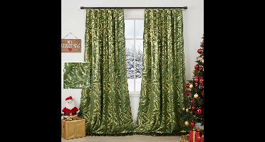 Boraboi® Fluwelen gordijnen met goudfolie bladmotief voor feestelijke sfeer,Groen