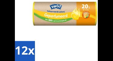 Swirl – Vuilniszakken 20 L – Handvat – Lemon & Melon Geparfumeerd – 25 zakken - Voordeelverpakking - 12 stuks