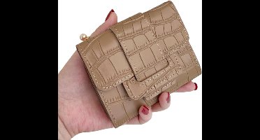 Compacte Bifold Portemonnee met Elegante Klep en Krokodillenreliëf - Kaki