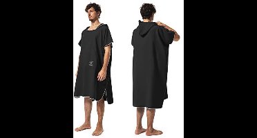 Winthome Badponcho, microvezel poncho, handdoek, sneldrogend, badjas, compact, licht, om te kleden, strand, zwemmen, watersport (zwart, M)