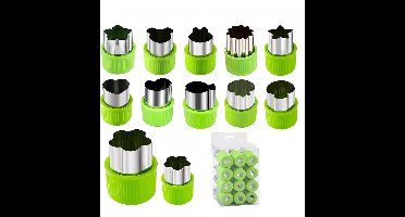 Oneay 12 stuks - Uitsteekvorm - RVS snijder met PP-handbescherming - Bento-decoratiemes voor fruit en groenten - keukengereedschap - voor het snijden van vormen