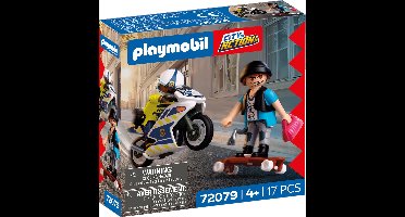 PLAYMOBIL City Action Politie Motorachtervolging | Politieagent achtervolgt dief op longboard | Stimuleert creativiteit | Kinderspeelgoed voor kinderen vanaf 4 jaar | 72079