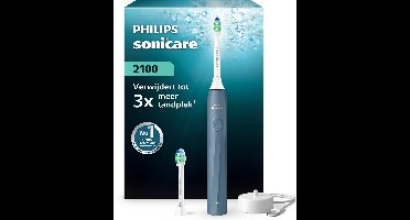 Philips Sonicare 2100 Series – Elektrische Tandenborstel – Blauw – Reiniging tussen de tanden – Met 2 opzetborstels – HX4022/04