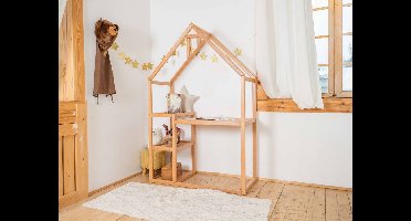 BW Houten kinderbureau met boekenplank - Naturel