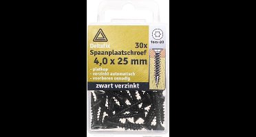 Deltafix spaanplaatschroeven 4,0 x 25 mm - RVS - zwart - 30 stuks