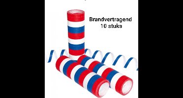 10 stuks Serpentine BRANDVERTRAGEND, Brandveilig, Rood- Wit- Blauw, 10 rolletjes, Papier