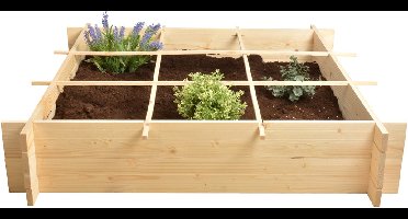 Vierkante meter tuin - hout - inclusief worteldoek - 9 vakken - moestuin - 100x100x20 cm