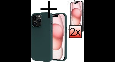 Hoesje - Met 2x Screenprotector - Geschikt voor Apple iPhone 15 Pro Max - Sterk & Shockproof - Back Cover - Siliconen Case - Telefoon Hoes - Donkergroen