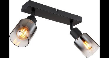 Opbouwspot Globo Hubertus 2-lichts - E14 - zwart smoke glas - smart geschikt