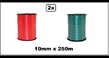 2x Krullint rood en groen 10mm x 250meter - krul lint thema feest decoratie kado kado gold verjaardag