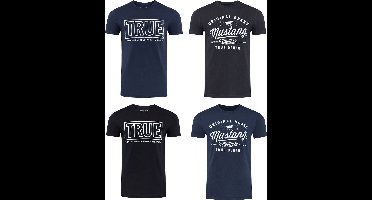 Mustang Heren T-Shirt 4-pack Mustang heren-T-shirt regular fit Veelkleurig 4XL Ronde Hals Volwassenen Opdruk Print Shirts