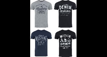 Mustang Heren T-Shirt 4-pack Mustang heren-T-shirt regular fit Veelkleurig 3XL Ronde Hals Volwassenen Opdruk Print Shirts