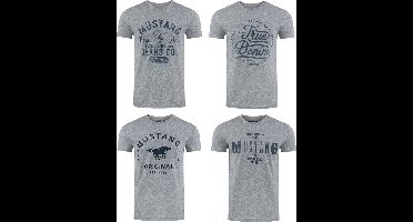 Mustang Heren T-Shirt 4-pack Mustang heren-T-shirt regular fit Veelkleurig L Ronde Hals Volwassenen Opdruk Print Shirts