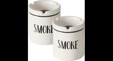Boltze Asbak met afneembare bovenkant - 2x - Keramiek - D9 x H10 cm - wit - binnen/balkon/serre