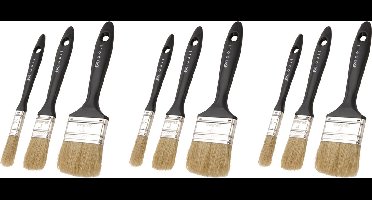 FX Tools Verfkwasten set 9x stuks - plat met echt haar - breedtes 12/25/50 mm - schilderen