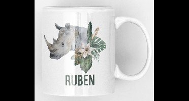 Mok met neushoorn en naam