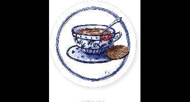 Theekop oud-Hollands, wenskaart Ø12cm, illustratie aquarel en fineliner