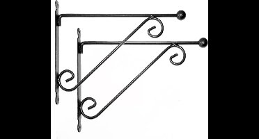 Esschert Design Muurhaak/plantenhaak met dubbele sierkrul - Set van 2x stuks - voor plantenpotten - metaal - 39 x 31 cm - hanging basket haak