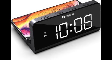Denver Digitale Wekker met Draadloze Oplader - Alarm - Dimmer - ECQ103 - Zwart