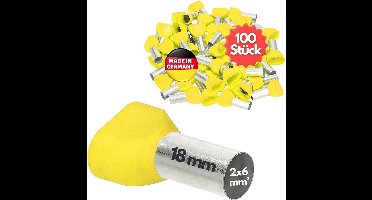 100 stuks Kalitec AET618GE dubbele adereindhulzen geïsoleerd 2x6,0mm² 18mm lang geel I Made in Germany I Industriële kwaliteit