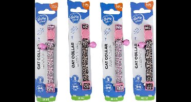 Duvo+ Kattenhalsband Panter Nylon Zwart/Roze 20-30cm / 10mm
