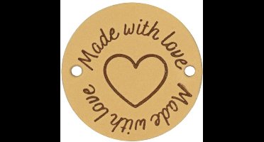 Leren Label Made with Love rond 3,5cm. Verpakt per zakje à 2 stuks.