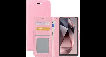 Hoesje - Met Pasjeshouder - Geschikt voor Samsung Galaxy S24 Ultra - Luxe Bookcase Portemonee - Flip Case - Kunstleer Book Case - Flipcase - Book Cover - Walletcase - Portemonneehoes - Lichtroze