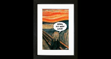 Verliefd cadeautje De Schreeuw van Munch - "OMG, Jij bent leuk!" - ingelijst 15x20cm - gesigneerd passe-partout