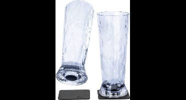 Silwy set van 2 kunststof bierglazen met magneet inclusief 2 onderzetters