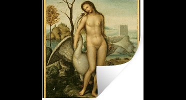 Muurstickers - Sticker Folie - Leda en de zwaan - Leonardo da Vinci - 30x30 cm - Plakfolie - Muurstickers Kinderkamer - Zelfklevend Behang - Zelfklevend behangpapier - Stickerfolie