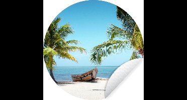 WallCircle - Muurstickers - Behangcirkel - Palmboom - Boot - Strand - ⌀ 30 cm - Muurcirkel - Zelfklevend - Ronde Behangsticker